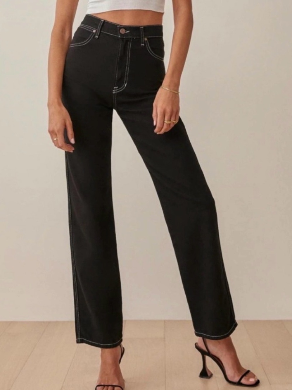 Reformation Cowboy High Rise Straight Black Jeans